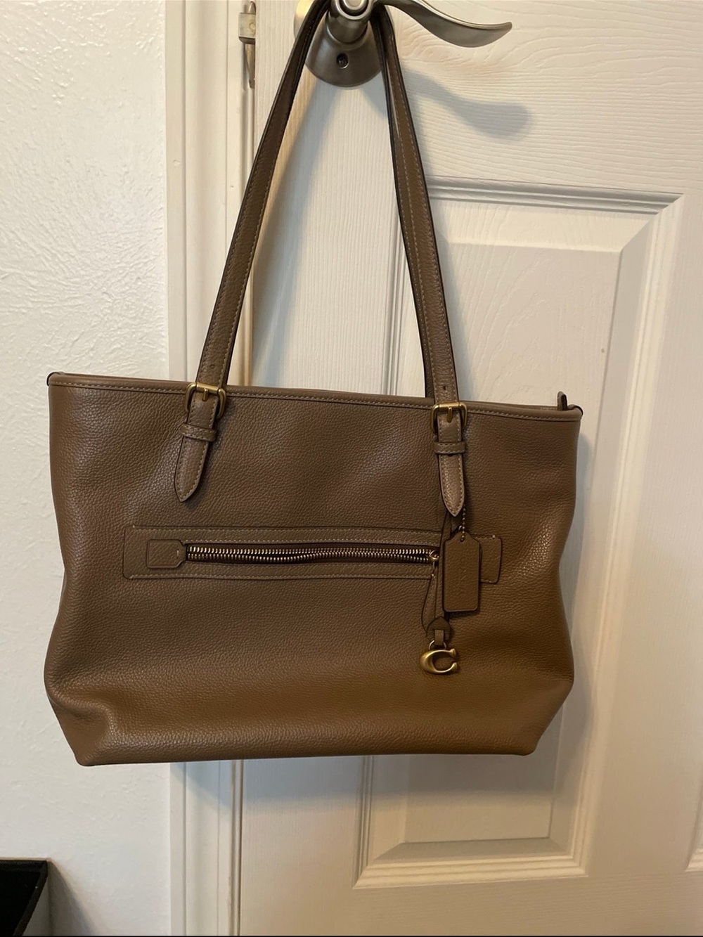 Coach Taylor Pebbled Leather Tote Bag (Dark Stone)
